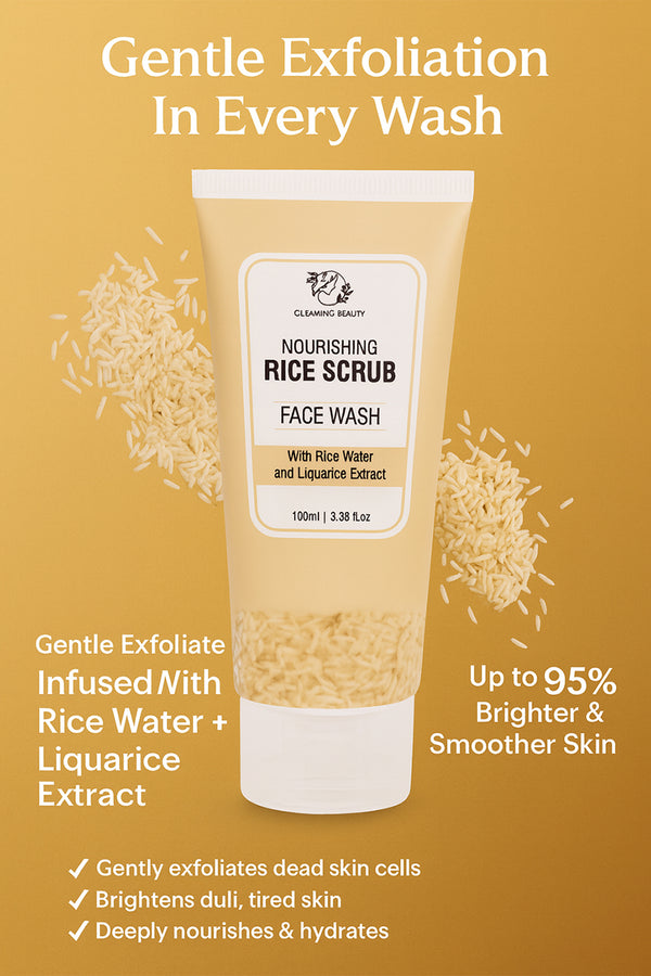 Gleaming Beauty Rice Face Wash 100 ml tube with rice grains, brightening rice water cleanser for dark spots in Pakistan.
